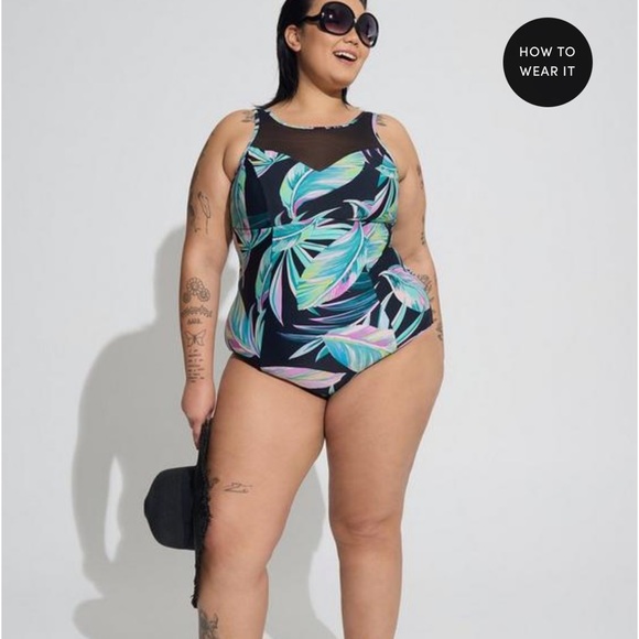 Torrid Wireless Mesh High Neck One Piece Swimsuit 1X - Picture 2 of 6